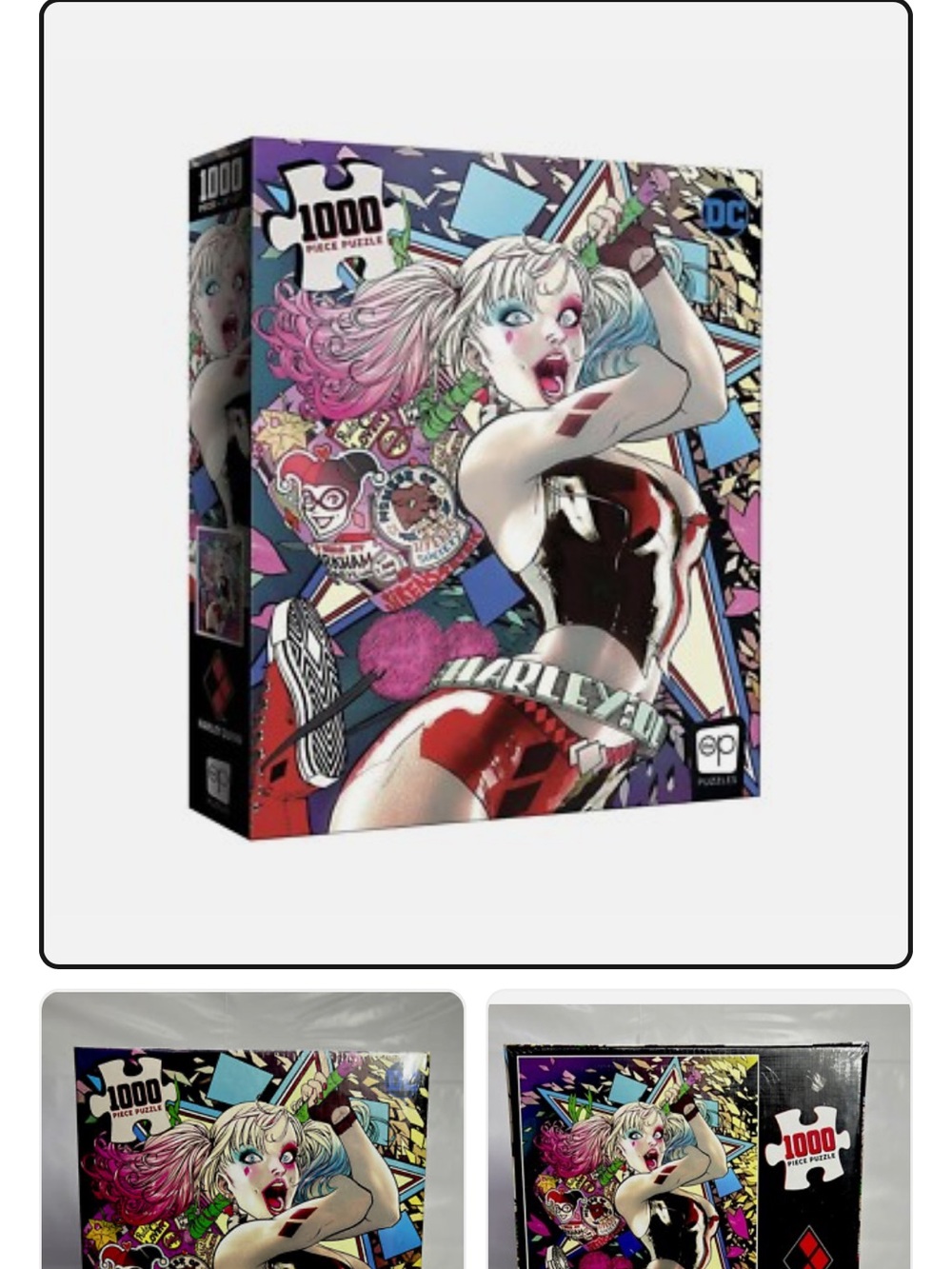 DC Harley Quinn Pop-Art Puzzle Box with Pink, Blue, Red, Black and White